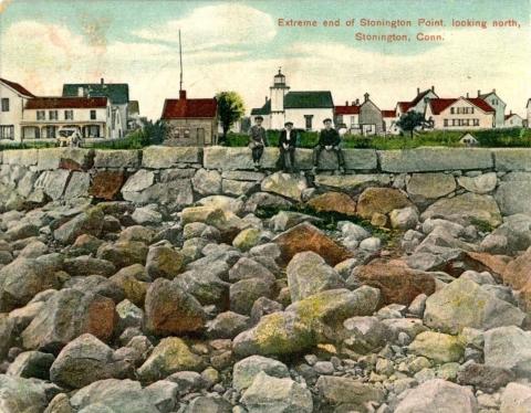 color postcard of the area and the lighthouse