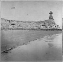 view from beach of tower